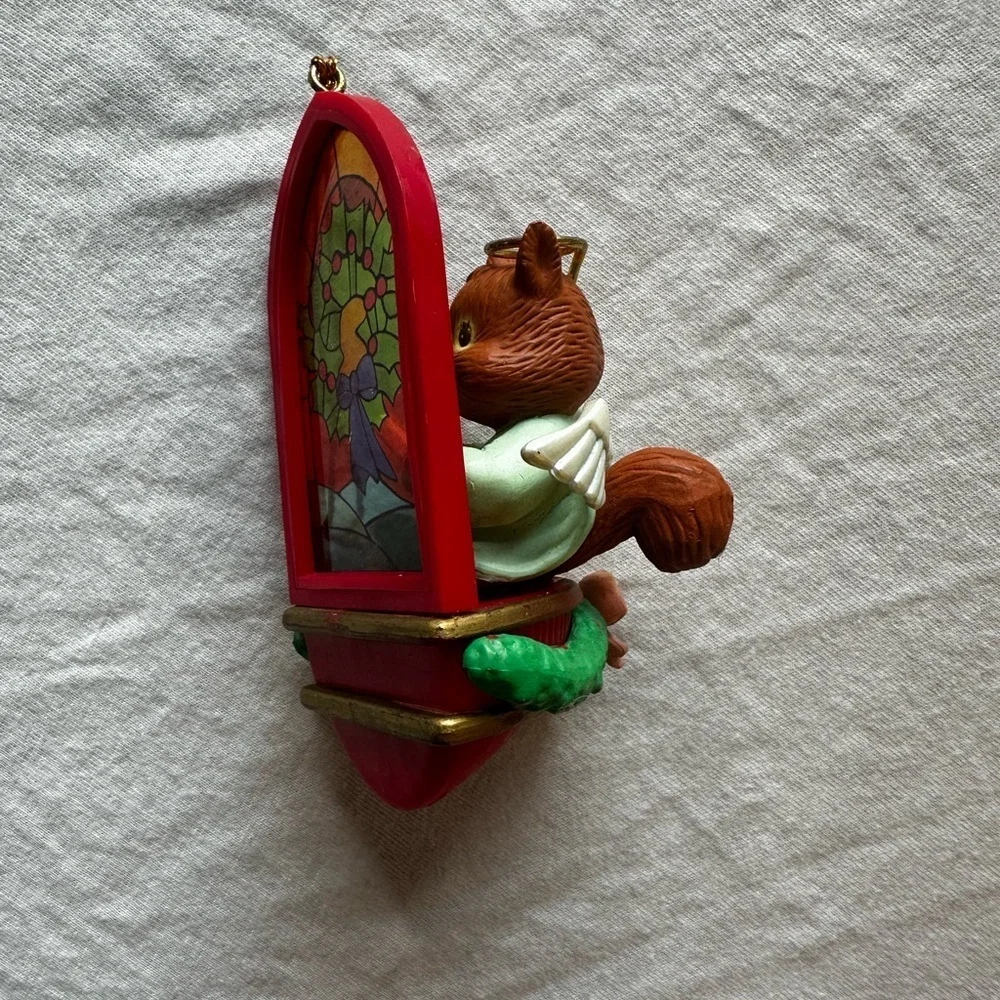 Squirrel Angel Christmas Ornament with Stained‎ Glass Window